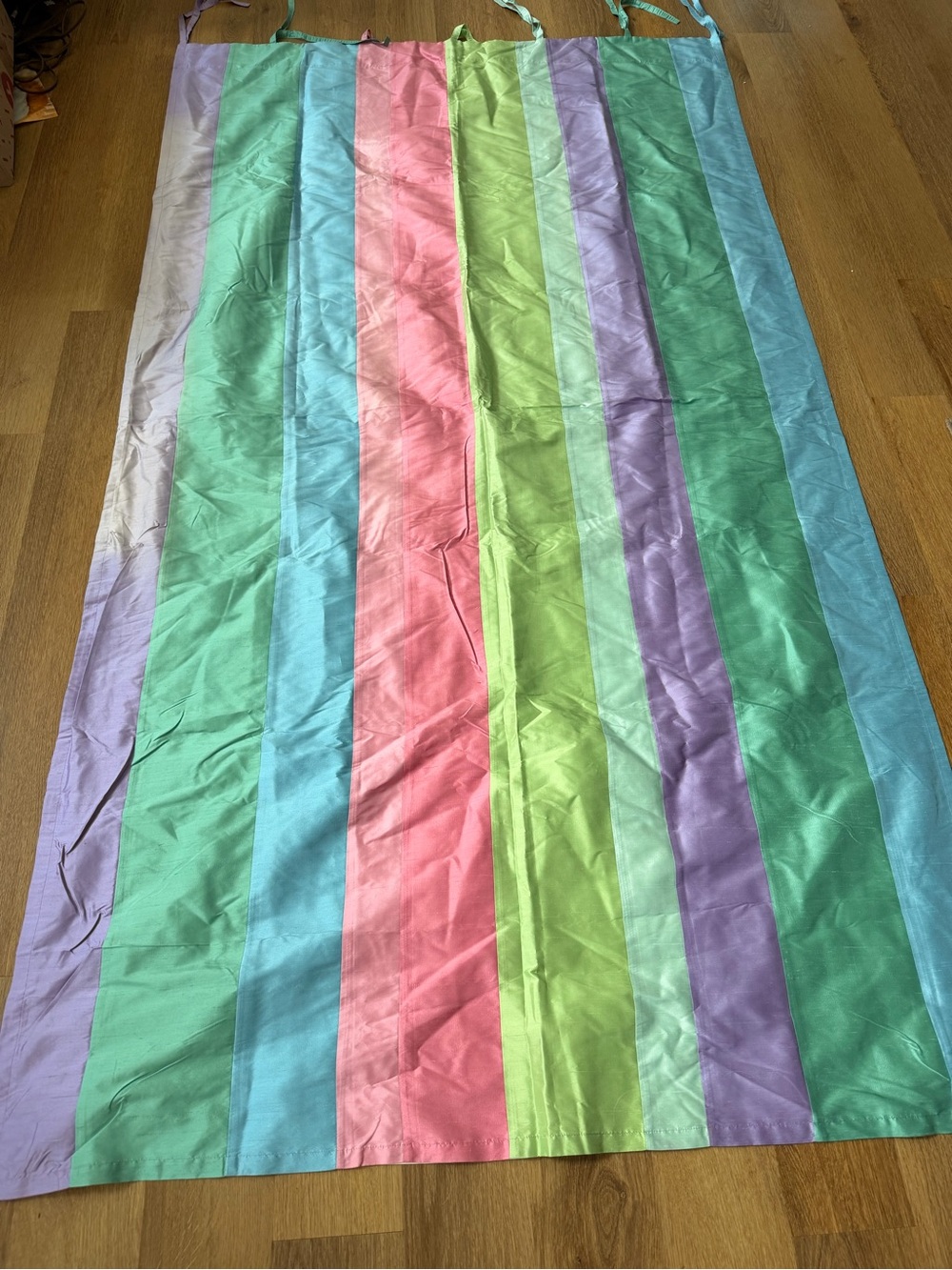 Pottery Barn PB Teen Striped Pastel Curtain Panels Multi Color 100% Silk 2 Sizes